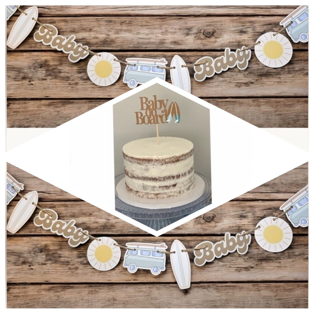 Baby Shower  Decor “Baby on Board” includes 2 Banners & a Cake Topper